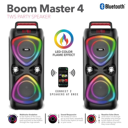 RCA FLAME-33 Portable Bluetooth Speaker Wireless Karaoke Speaker with RGB Light