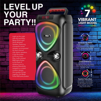 RCA FLAME-33 Portable Bluetooth Speaker Wireless Karaoke Speaker with RGB Light