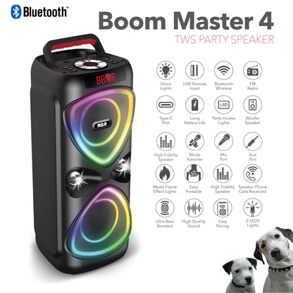 RCA FLAME-33 Portable Bluetooth Speaker Wireless Karaoke Speaker with RGB Light