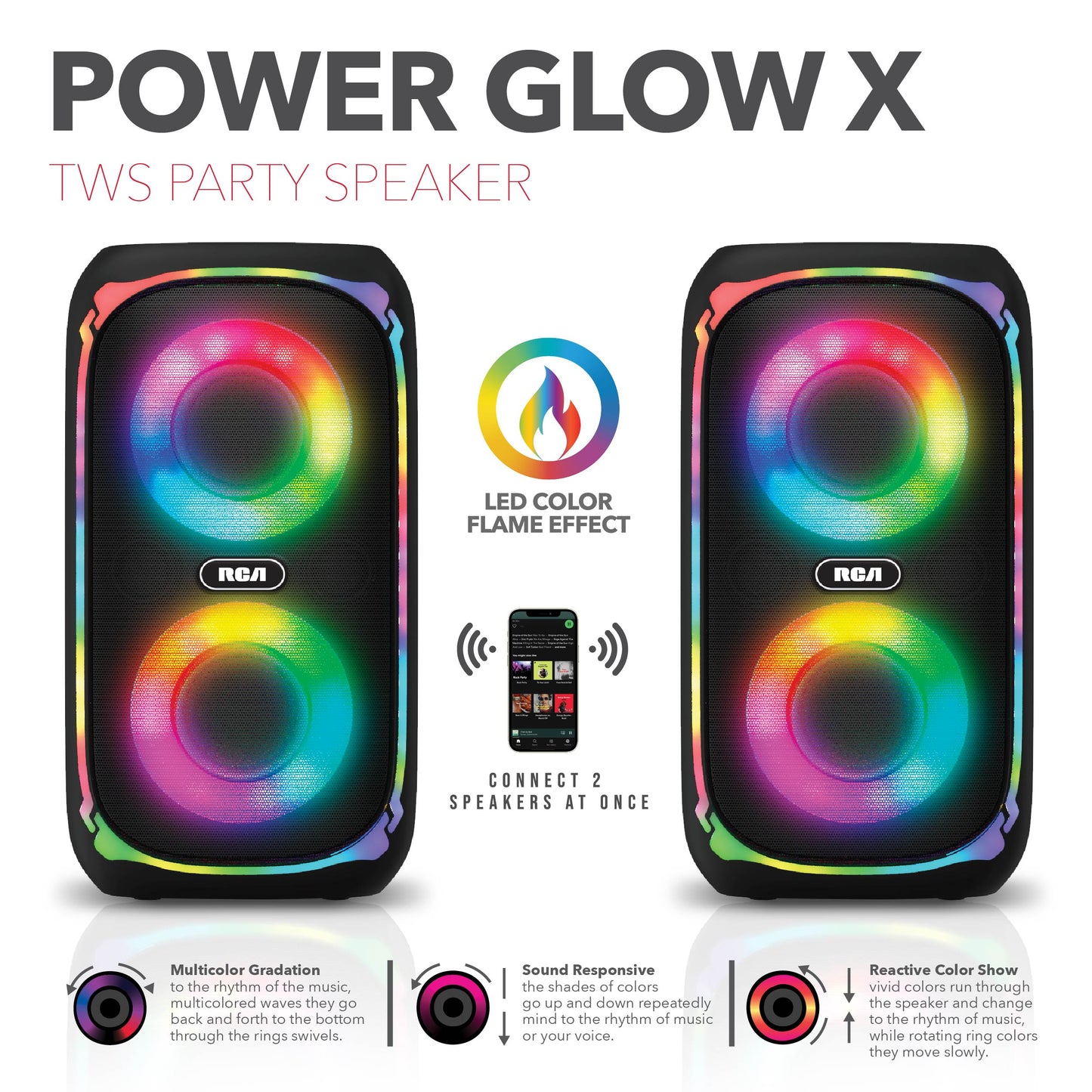 RCA BEAT-88 Portable Bluetooth Speaker Wireless Karaoke Speaker with Mic & RGB Light