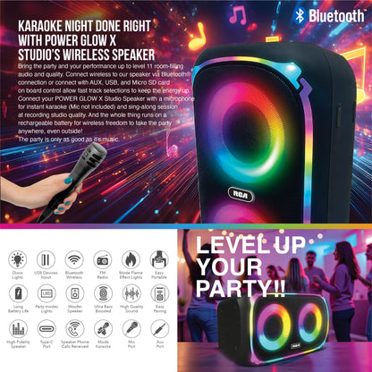 RCA BEAT-204 Portable Bluetooth Speaker Wireless Karaoke Speaker with LED Light