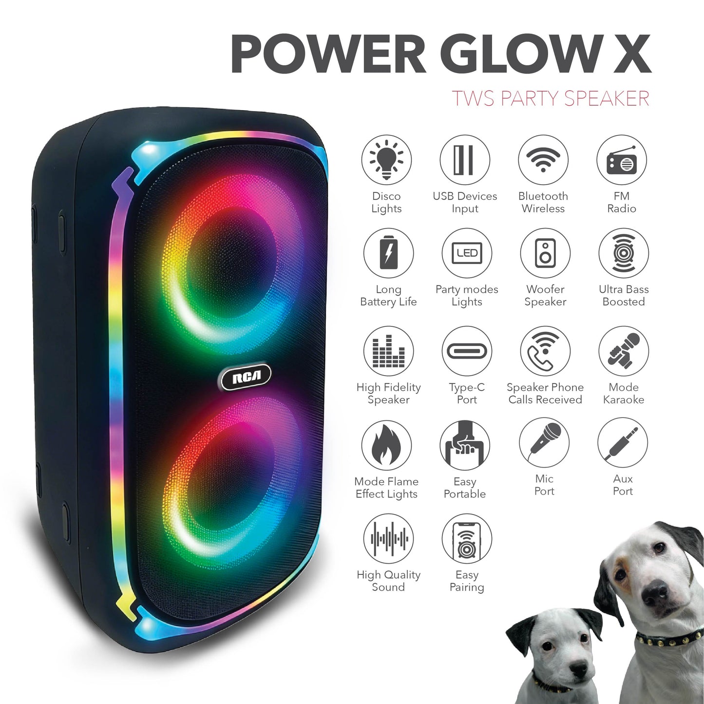 RCA BEAT-204 Portable Bluetooth Speaker Wireless Karaoke Speaker with LED Light