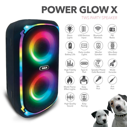 RCA BEAT-204 Portable Bluetooth Speaker Wireless Karaoke Speaker with LED Light