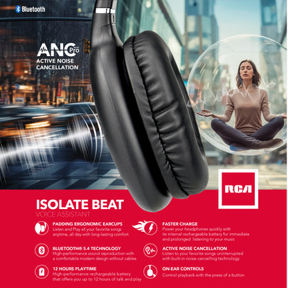 RCA Wave-53 Active Noise Cancelling Headphones, 40H Playtime, Hi-Res Audio