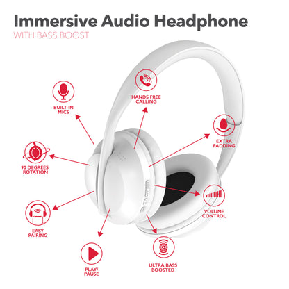 RCA Wave-55 Wireless Over-Ear Bluetooth Headphones, 40H Playtime, Hi-Res Audio