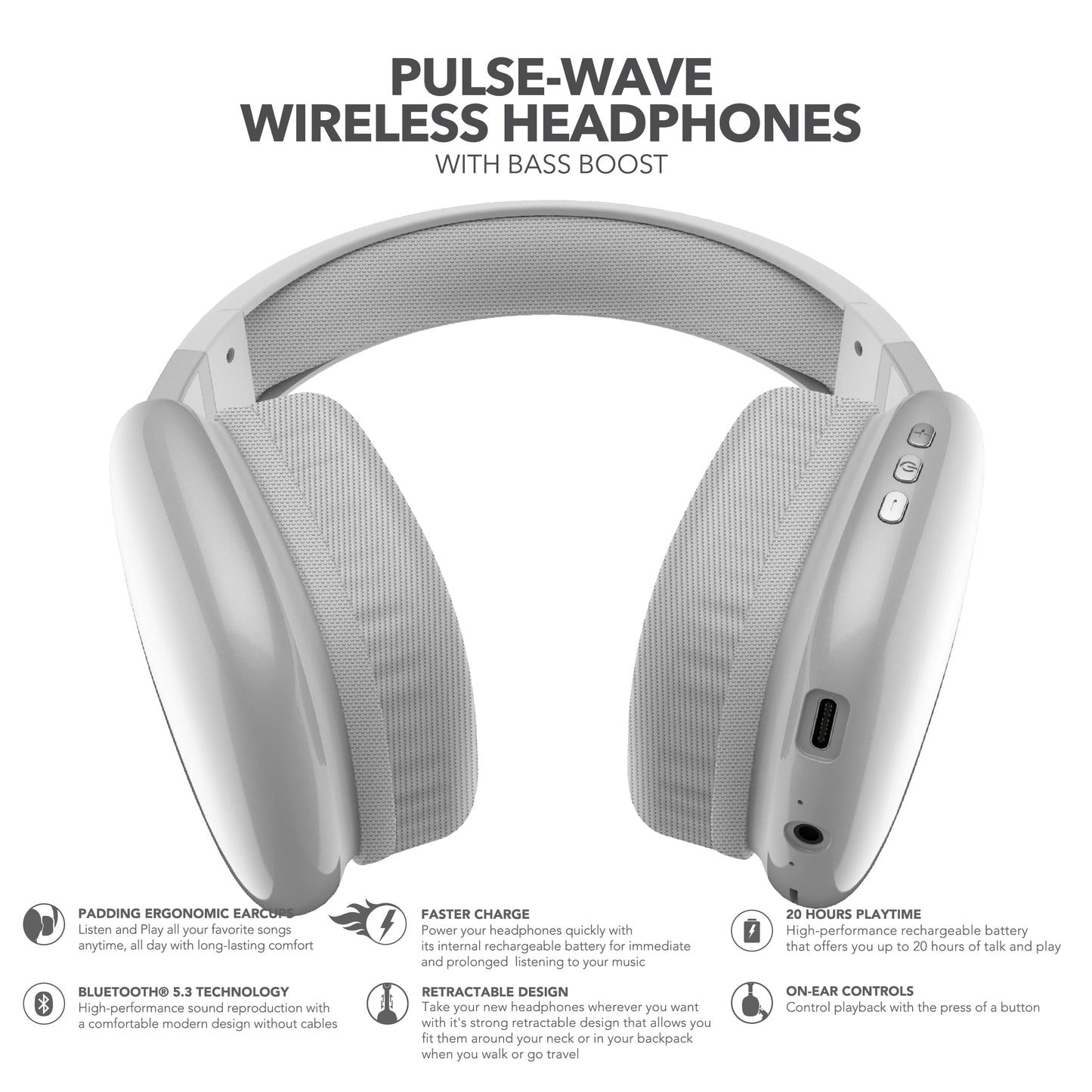 RCA Wave-56 Wireless Over-Ear Bluetooth Headphones, 40H Playtime, Hi-Res Audio