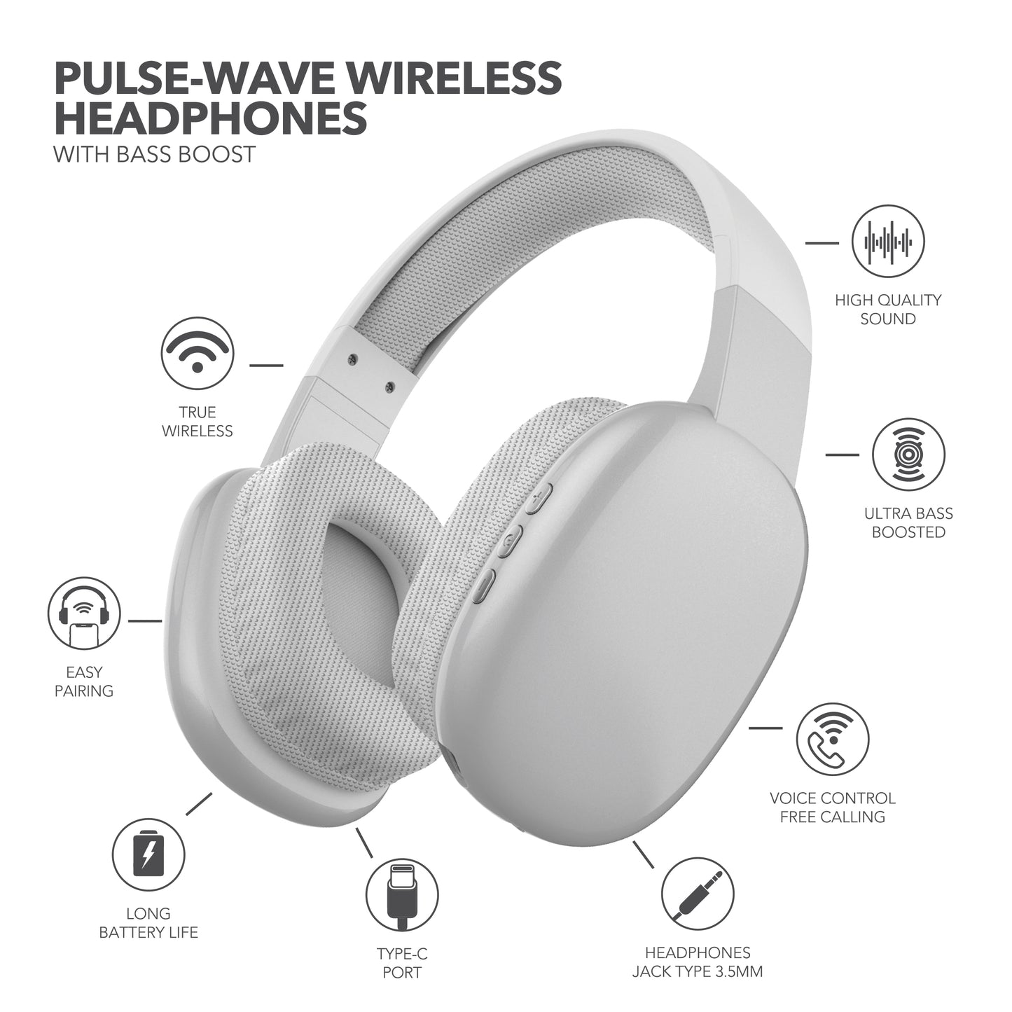 RCA Wave-56 Wireless Over-Ear Bluetooth Headphones, 40H Playtime, Hi-Res Audio