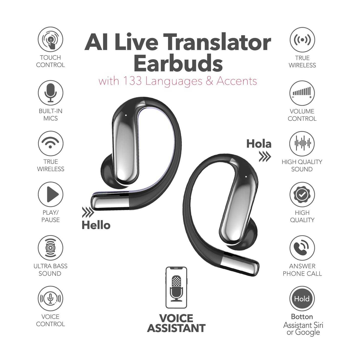 RCA TUNE-85 True Wireless Earbuds with AI Translation in 133 Languages