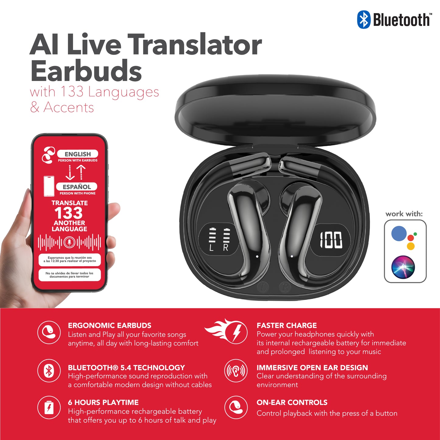 RCA TUNE-85 True Wireless Earbuds with AI Translation in 133 Languages