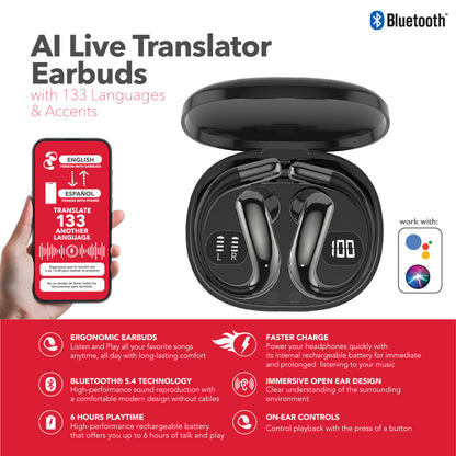 RCA TUNE-85 True Wireless Earbuds with AI Translation in 133 Languages