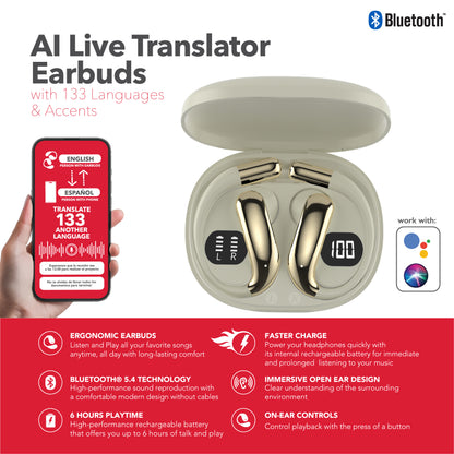 RCA TUNE-85 True Wireless Earbuds with AI Translation in 133 Languages