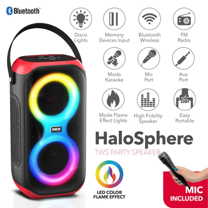 RCA BEAT-10 Portable Bluetooth Speaker Wireless Karaoke Speaker with Mic & RGB Light