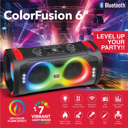RCA BEAT-206 Portable Bluetooth Speaker Wireless Karaoke Speaker with Mic & RGB Light