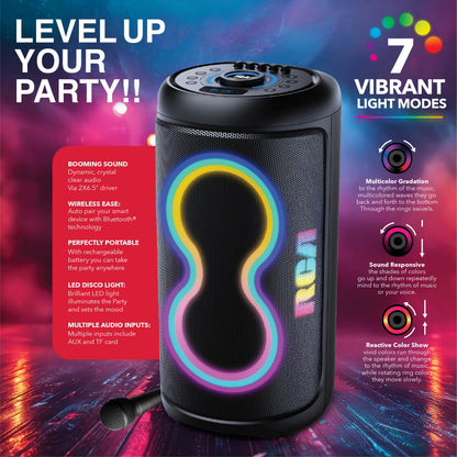 RCA BEAT-66 Portable Bluetooth Speaker Wireless Karaoke Speaker with Mic & RGB Light