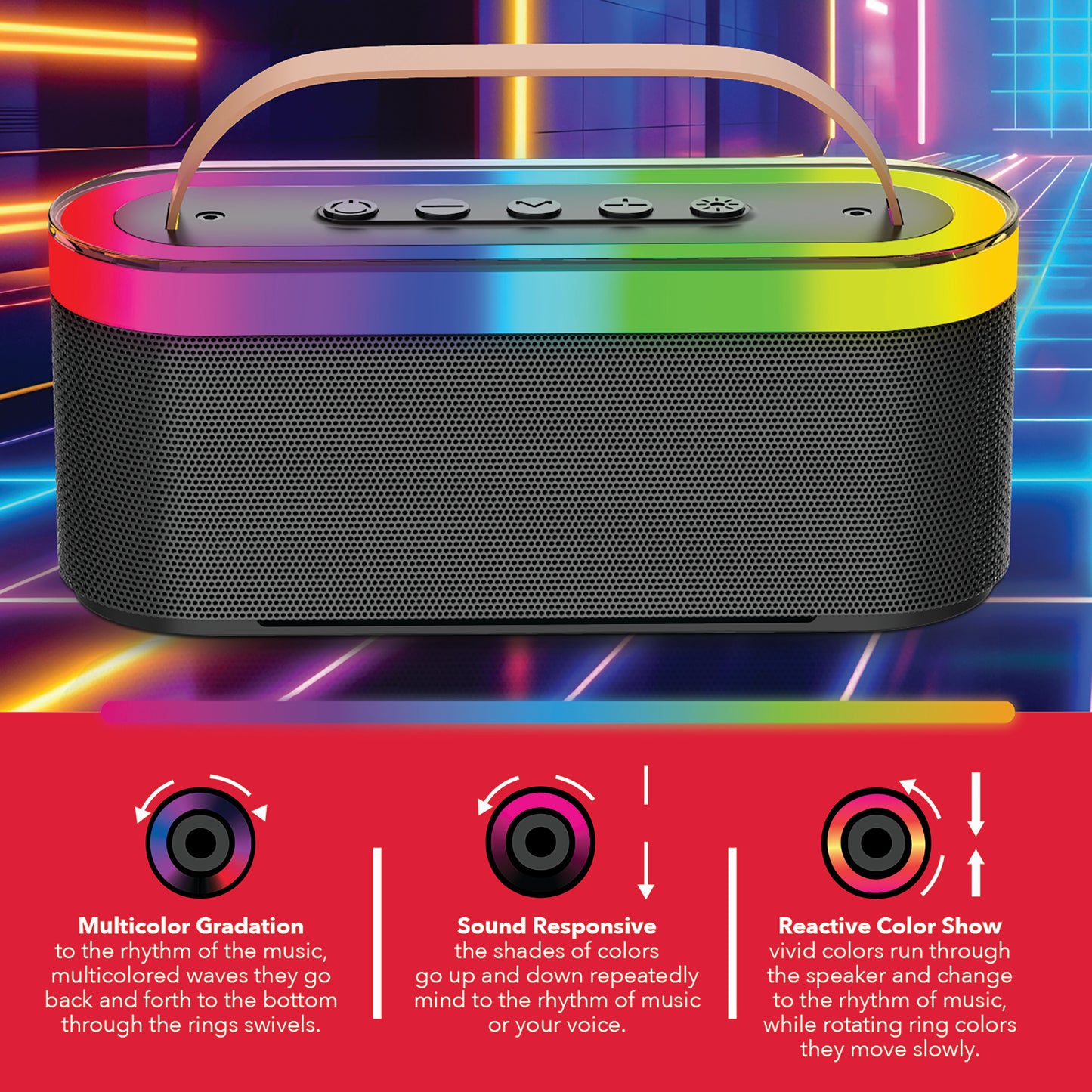 RCA FLEX-20 Portable Bluetooth Speaker with RGB Lights & TWS Stereo Pairing