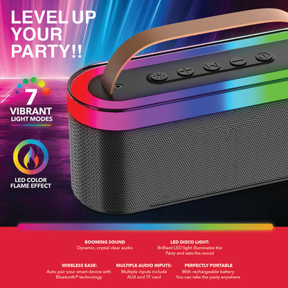 RCA FLEX-20 Portable Bluetooth Speaker with RGB Lights & TWS Stereo Pairing