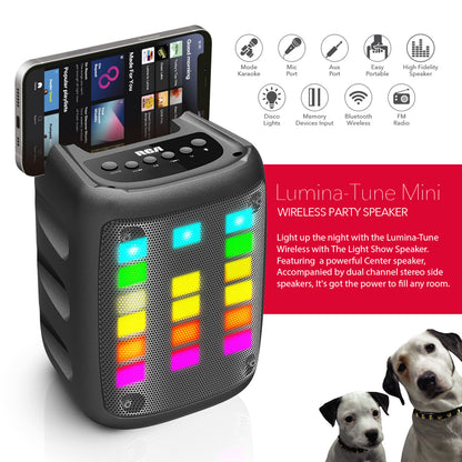 RCA Disco 103 RGB Wireless Mini Party Speaker with LED Show Lights Effect, Bluetooth and 3" Woofer