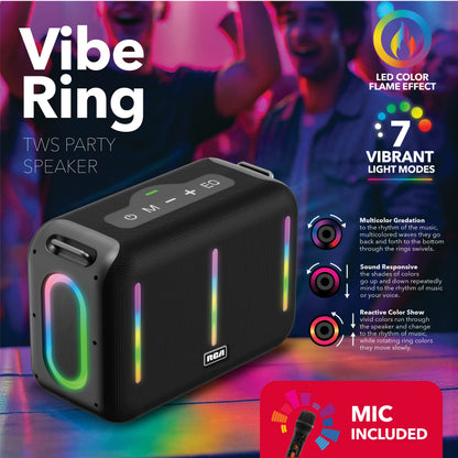 RCA FLAME-203 Portable Bluetooth Speaker Wireless Karaoke Speaker with Mic & RGB Light