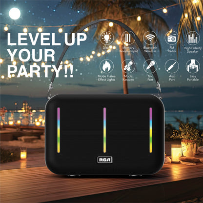 RCA FLAME-203 Portable Bluetooth Speaker Wireless Karaoke Speaker with Mic & RGB Light