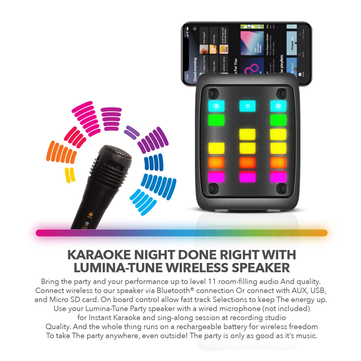 RCA Disco 103 RGB Wireless Mini Party Speaker with LED Show Lights Effect, Bluetooth and 3" Woofer