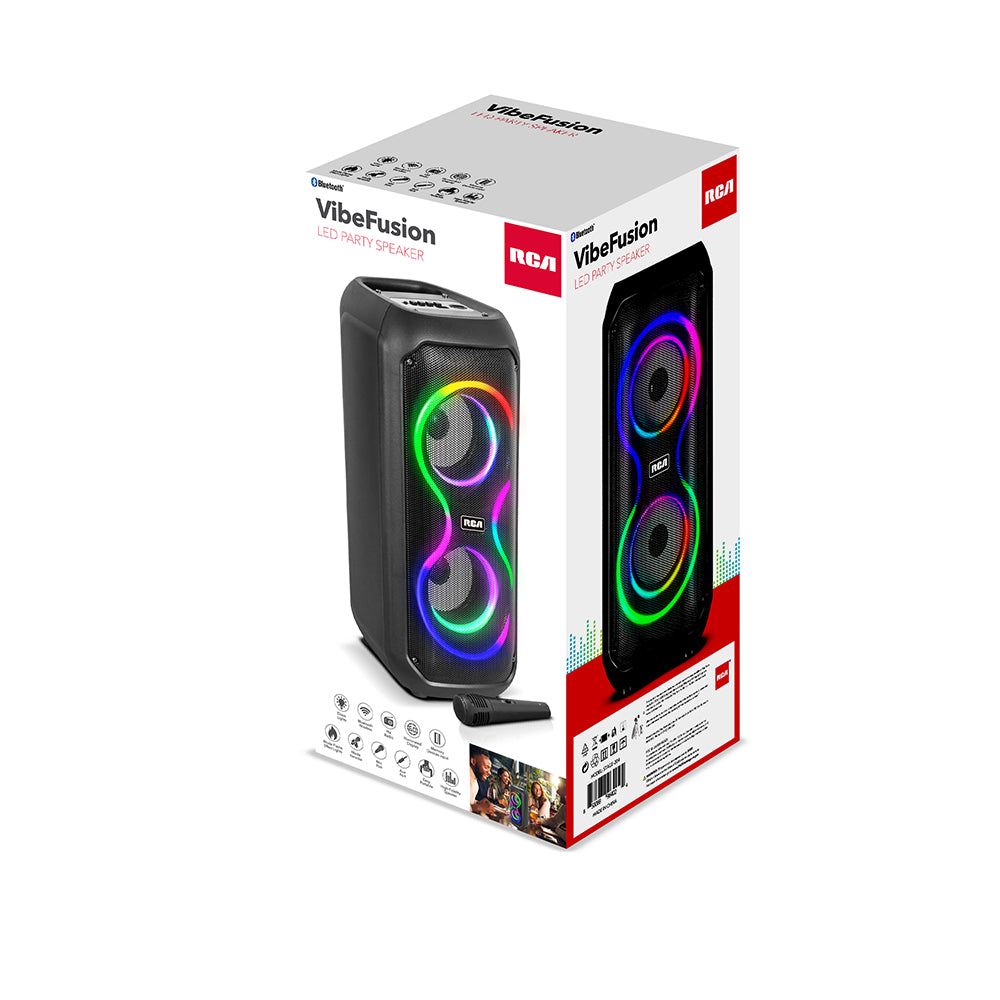 RCA STAGE-204 Dual 4" Bluetooth Speaker with LED Lights, FM Radio & Karaoke Function