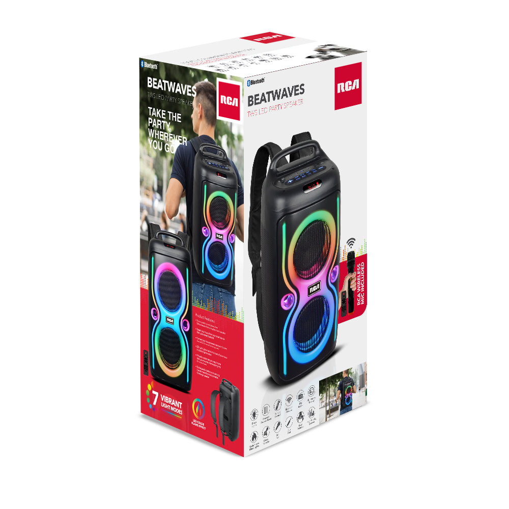 RCA STAGE-66 Double 6.5" Bluetooth Speaker with Mic, Remote & Disco LED Light