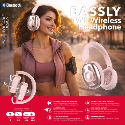 RCA WAVE-77 Wireless Over-Ear Headphones with Foldable, 90° Rotating Ear Cups
