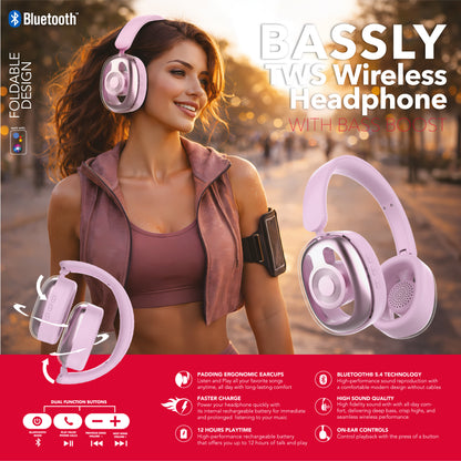 RCA WAVE-77 Wireless Over-Ear Headphones with Foldable, 90° Rotating Ear Cups