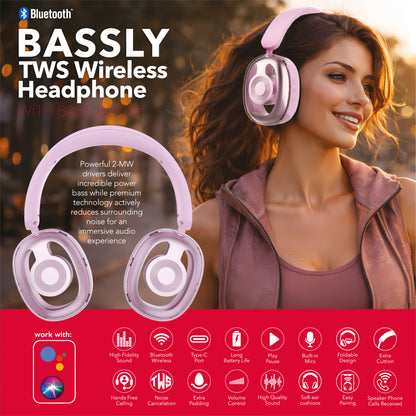 RCA WAVE-77 Wireless Over-Ear Headphones with Foldable, 90° Rotating Ear Cups