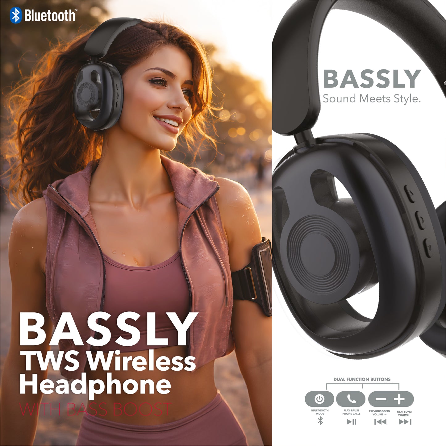 RCA WAVE-77 Wireless Over-Ear Headphones with Foldable, 90° Rotating Ear Cups