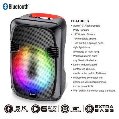 TOPTECH AL-1202 12-Inch Portable Bluetooth Party Speaker with Wired Mic & Karaoke