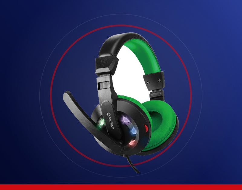 Noise-cancelling mic, plug-and-play, foldable.