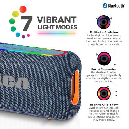 RCA BEAT-44 10W Portable Bluetooth Speaker with Dual Woofers & RGB Lights