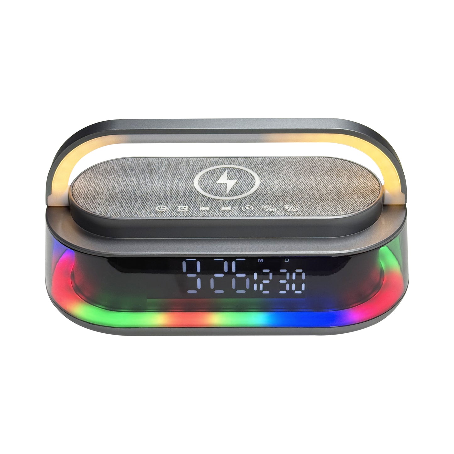 RCA FLAME-103 Portable RGB LED Alarm Speaker, 15W Wireless Charging Pad