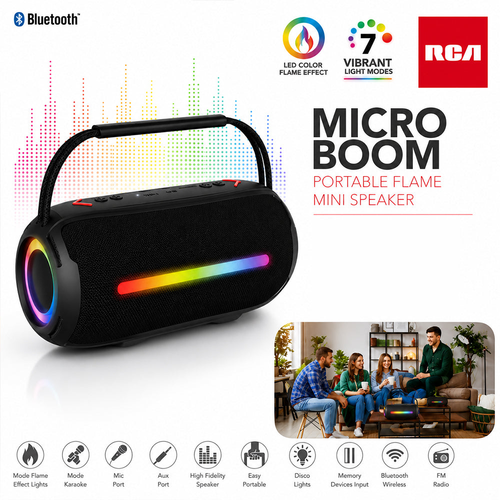 RCA FLEX-3 Micro Boom Portable Flame Mini Speaker, 12H Playback Time, Bluetooth Version 5.1