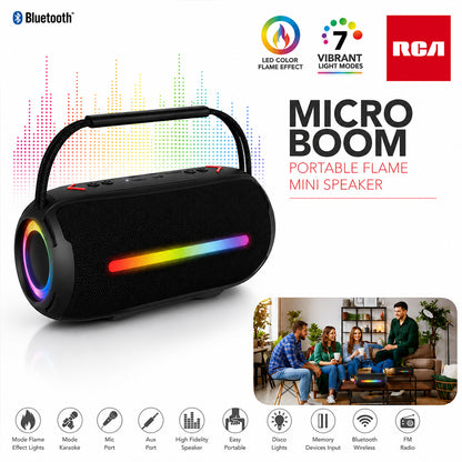 RCA FLEX-3 Micro Boom Portable Flame Mini Speaker, 12H Playback Time, Bluetooth Version 5.1