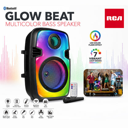 RCA FLEX-88 8" Bluetooth Party Speaker with Mic and Remote, 12H Playback Time, Bluetooth Version 5.1