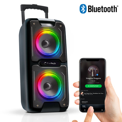 TOPTECH AL-101, 2x6.5" Bluetooth Speaker with Disco Lights, Karaoke, and 3000W Power