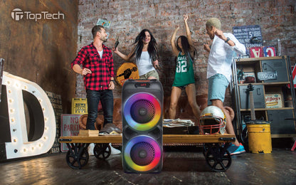 TOPTECH AL-801, 2x8'' Wireless Bluetooth Speaker with 360 HiFi Sound, LED Lights, 8000 Watts