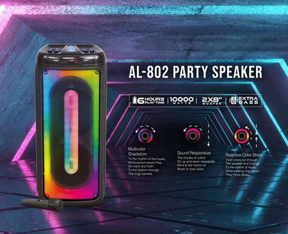 TOPTECH AL-802, 2x8 Inch Bluetooth Speaker with Dazzling Flame Effect Light,  with 360 HD  Stereo Sound, Up to 10 Meters (33ft) Bluetooth Distance, Support for USB/TF Card/FM Radio/AUX,  for Home/Party/Outdoor/Beach, Electronic Gadgets, Birthday Gift