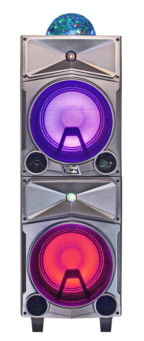 Fully Amplified Portable 4000 watts Peak Power Double 8” Speaker with DISCO BALL