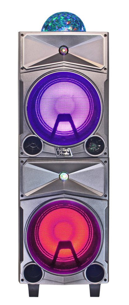 TOPTECH ANGEL-208: 2×8'' Portable Bluetooth Speakers with Disco Ball & LED Lights