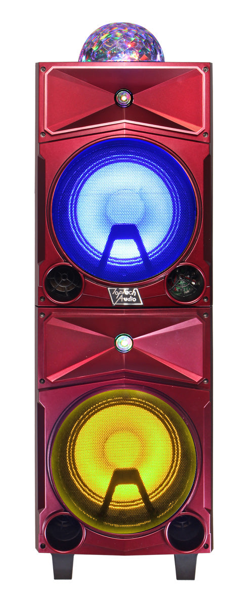 Fully Amplified Portable 4000 watts Peak Power Double 8” Speaker with DISCO BALL