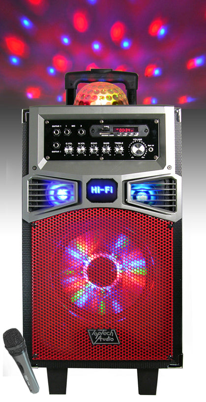 Fully Amplified Portable 1400 Watts Peak Power 8” Speaker with DISCO BALL