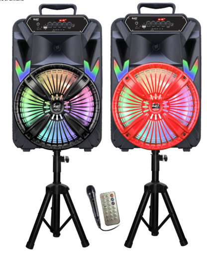 Fully Amplified Portable 4000W 12" Speaker with Bluetooth, FM Radio & Microphone