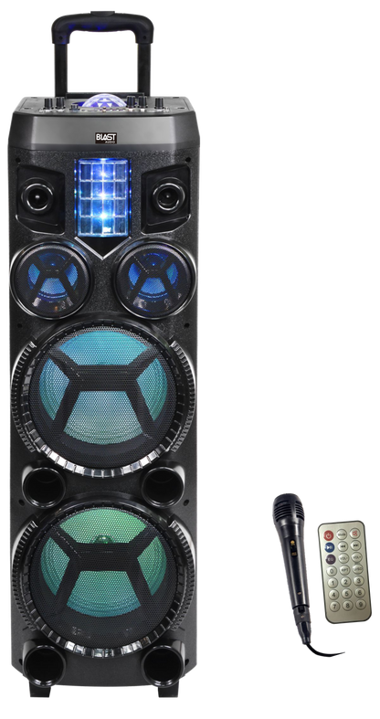 Fully Amplified 5000W 2x8" Portable Speaker with Bluetooth, FM Radio & Microphone