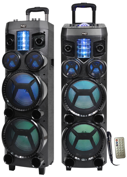 Fully Amplified 5000W 2x8" Portable Speaker with Bluetooth, FM Radio & Microphone