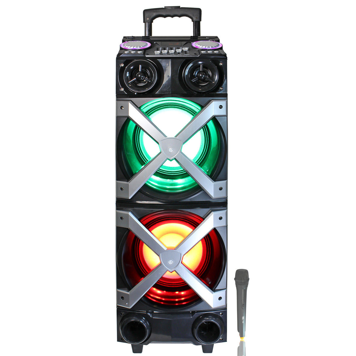 Fully Amplified Portable 3000 watts Peak Power Double 8” Speaker with DISCO BALL