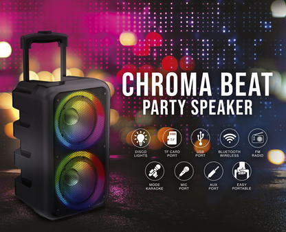 JET-66 Chroma Beat 2x6" Bluetooth Speaker with Disco Lights, Extra Bass & Guitar Jack