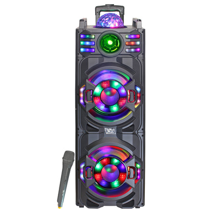 TOPTECH EDGE-210, 2 x10 Inch Portable Wireless Speaker with Multicolored LED Light Effects & Disco Ball, Stereo Sound with Wireless Mic, Rechargeable Long Battery Life,  Support USB/SD/Guitar/Karaoke Inputs/FM Radio,for Home Outdoor Party Camping